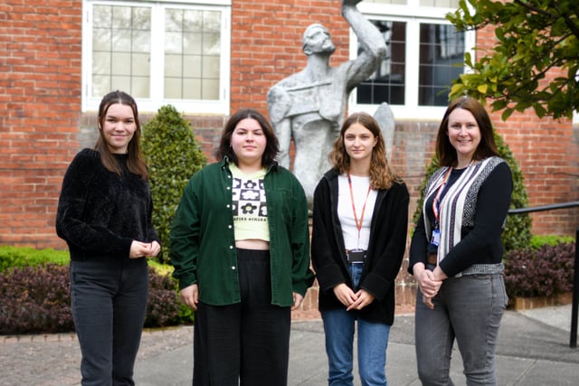 Collyer's photography students win national prizes: (L-R) Victoria Ward, Carolina Olim Felix, Evie Woollett, Lauren Andrews. Photo by Tilly Stone
