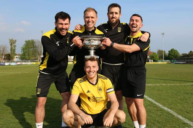 Littlehampton Town celebrate winning the SCFL title - now come three cup finals / Picture: Martin Denyer