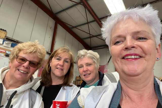 From left: Sue Jex, Susie Nicholson, Caroline Demetriades and Linda Gregory in the Care4Calais depot. Picture: Care4Calais.