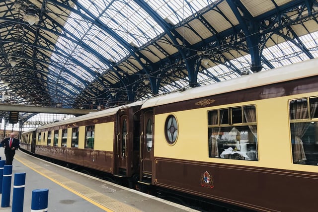 The British Pullman, which included cars from the Brighton Belle, pictured inside Brighton Railway Station on Saturday