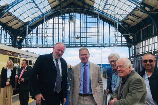 Antony Ford, the curator of the Pullman Association, Michael Portillo, who hosted the trip and a talk at the i360, Brighton Toy Museum chairman Vic Michel, museum founder Chris Littledale, and trustee Pete Bryant