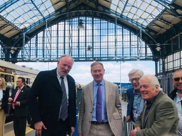 Antony Ford, the curator of the Pullman Association, Michael Portillo, who hosted the trip and a talk at the i360, Brighton Toy Museum chairman Vic Michel, museum founder Chris Littledale, and trustee Pete Bryant