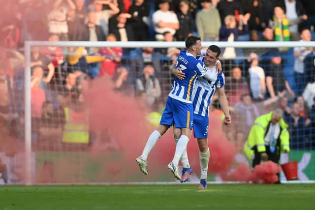 Brighton captain Lewis Dunk praised the team's 'unbelievable' performance after the 4-0 demolition of Manchester United. (Photo by Mike Hewitt/Getty Images)