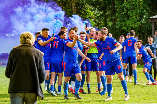 Action, the goal and post-match celebrations from Midhurst and Easebourne's 1-0 SCFL Division 1 play-off victory over Shoreham at the Rotherfield / Pictures: Tommy McMillan
