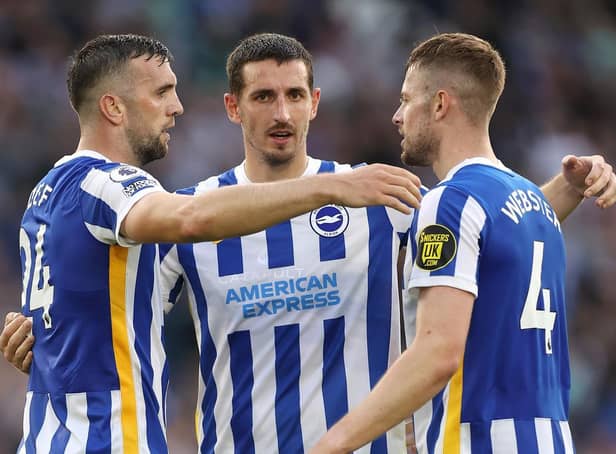 From left: Brighton & Hove Albion central defenders Shane Duffy, Lewis Dunk and Adam Webster. Picture by Eddie Keogh/Getty Images