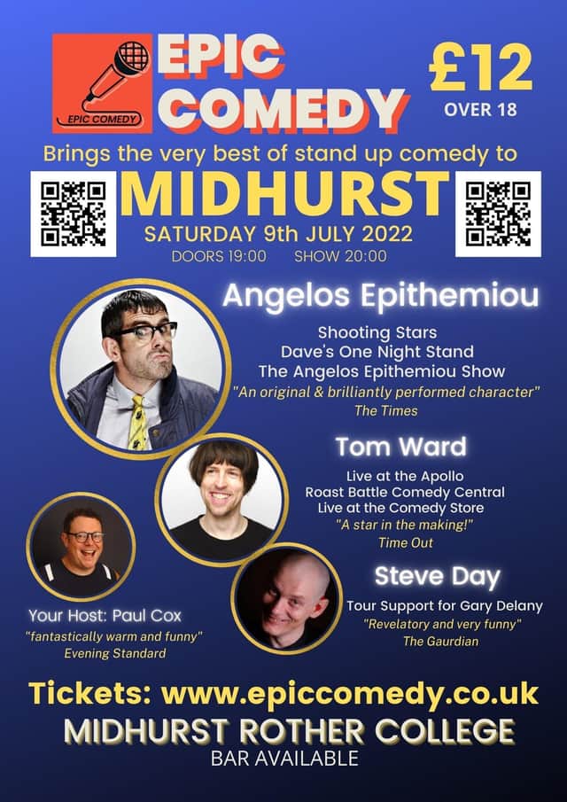 The very best of stand-up will be coming to Midhurst as part of an Epic Comedy performance. SUS-220905-111009001
