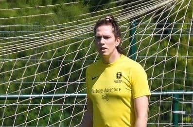 Blair Hamiton, 32, has played for The U’s since January 2020. She received national attention when she was called up to the England Universities Women’s squad in March, leading to Hastings United releasing a statement condemning the abuse she received online. Photo by Jon Smalldon. SUS-221005-122549001