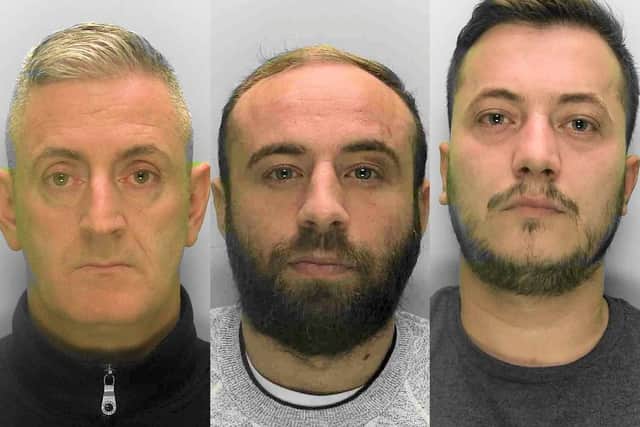 From left: Wayne Mather, Jamie Yardley and Ferit Dacjaj, who were part of the criminal network, were sentenced at Brighton Crown Court on April 14