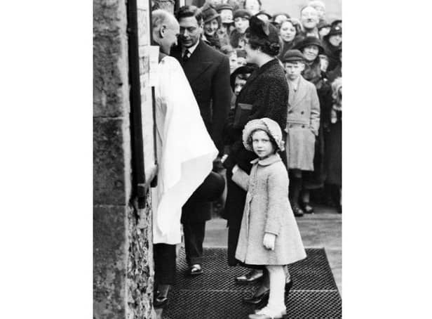 The Queen's visit to St Mary the Virgin in Eastbourne in 1936. Photo from Historic England. SUS-221105-093230001