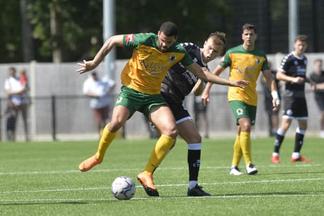 Action from last season's pre-season friendly between Horsham and Crawley Town at the Camping World Community Stadium. Picture by Jon Rigby