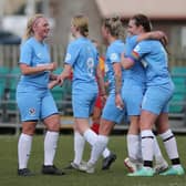 Hastings United Women celebrate one of many goals they scored in another successful season / Picture: Scott White