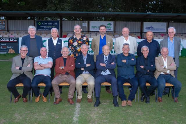 Champions reunited: Back row l to r, Duncan Clough Terry Vick Tim Hillier Jon Hunt (son of late Alan) Nicky Sillence Gary Wheatcroft John Hutter (Chairman); Front row l to r, Neal Holder Gary Ashton Neil O’Boyle Greg Brown Richie Reynolds Phil Ray Tony Grundy  Dave Egleton / Picture: Neil Holmes