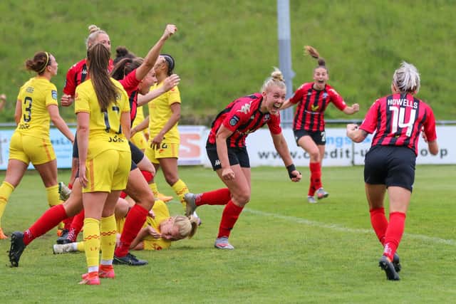 Lewes Women score against Liverpool on their way to winning the final FAW Championship game of the season / Picture: James Boyes