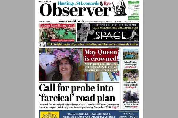 Today's front page of the Hastings, St Leonards and Rye Observer SUS-221205-124049001