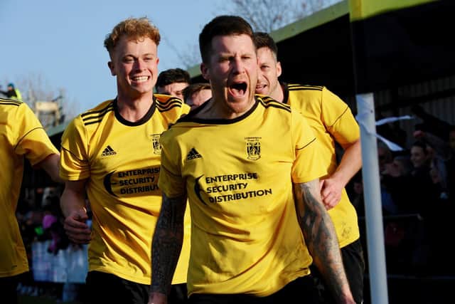 George Gaskin celebrates his winner in the last eight against North Shields / Picture: Stephen Goodger