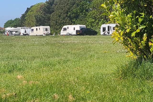 A group of travellers are said to have 'forced' their way onto a field in Eastbourne.