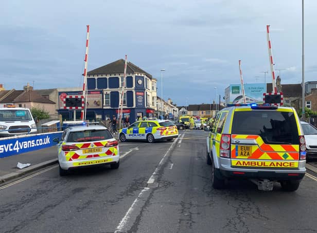 Emergency services have responded to a collision at level crossing barriers in Worthing. Photo: Eddie Mitchell