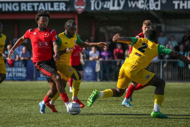Action from a 3-3 draw with Welling - a match that in some ways reflected a goal-laden season / Picture: Andy Pelling