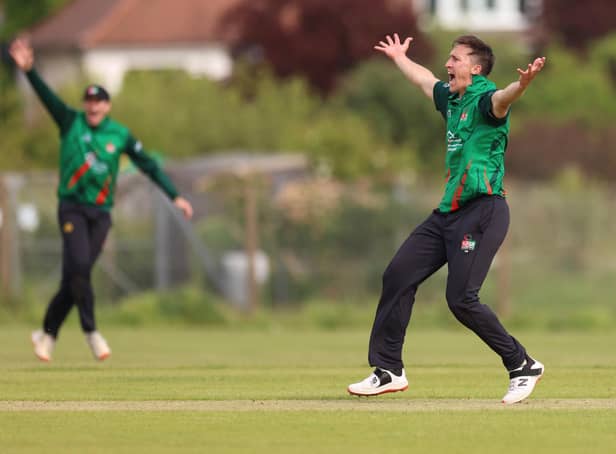 Bognor's Nick Stobart celebrates one of his wickets that earned victory at Brighton / Picture: Martin Denyer