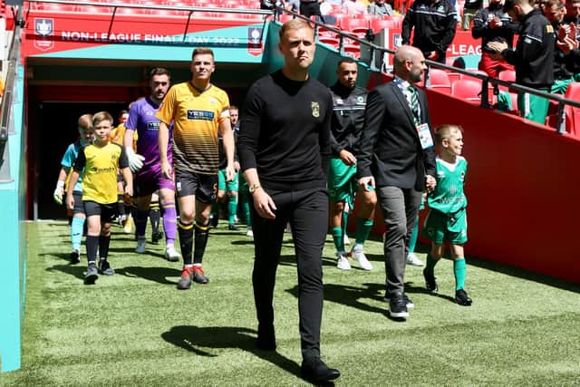 Dream come true: Mitch Hand leads Littlehampton Town out at Wembley last Sunday. Now he'd like to do it again... Picture: Martin Denyer