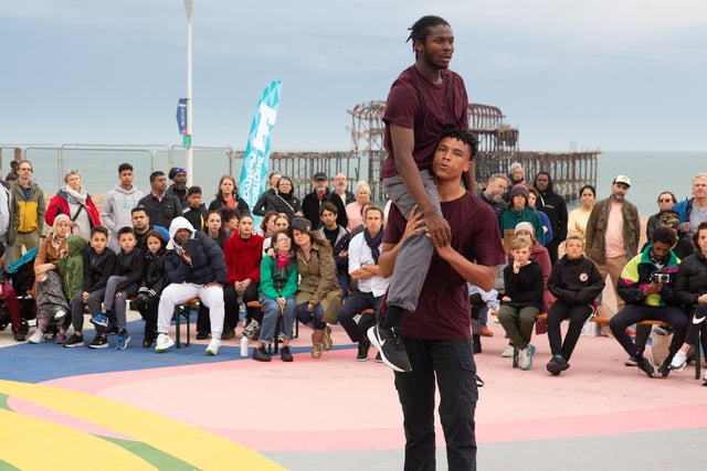 The Festival worked alongside partners Without Walls on some brilliant outdoor weekend performances at the British Airways i360, including from Avant Garde Dance (Scrum), Just Us Dance (Born to Protest) pictured, Daryl Beeton Productions and Mimbre (Look Mum, No Hands!) and Middle Child (There Should Be Unicorns).