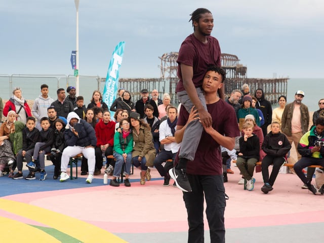 The Festival worked alongside partners Without Walls on some brilliant outdoor weekend performances at the British Airways i360, including from Avant Garde Dance (Scrum), Just Us Dance (Born to Protest) pictured, Daryl Beeton Productions and Mimbre (Look Mum, No Hands!) and Middle Child (There Should Be Unicorns).