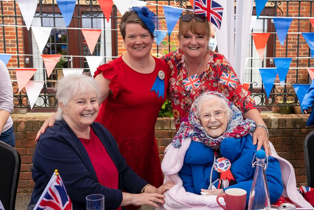 Emily Carver – Natalie McLean – Hilda Harries – Linda Gardner, three generations of the same family at the Maycroft Manor Care Home Jubilee party