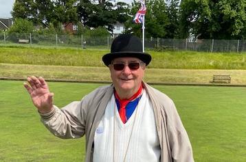Doug Sibley enters into the spirit at Lancing Bowling Club