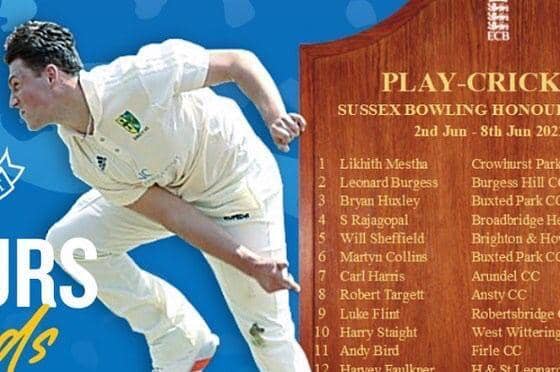 Liketh Mestha of Crowhurst Park CC tops the SCL bowling honours board