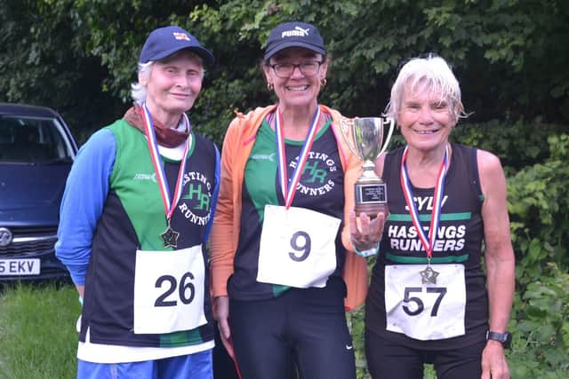 Three of the runners who completed Hastings Runners' Alan Corke memorial race