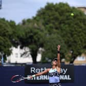 Heather Watson of Great Britain in action during her women's singles qualifying match against Lesia Tsurenko of Ukraine on day two of the Rothesay International Eastbourne at Devonshire Park (Photo by Charlie Crowhurst/Getty Images for LTA)