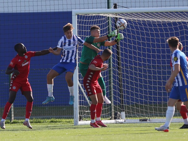Action from the pre-season friendly between Brighton U23s and Worthing at the Seagulls' training ground which ended 1-1 / Pictures: Mike Gunn