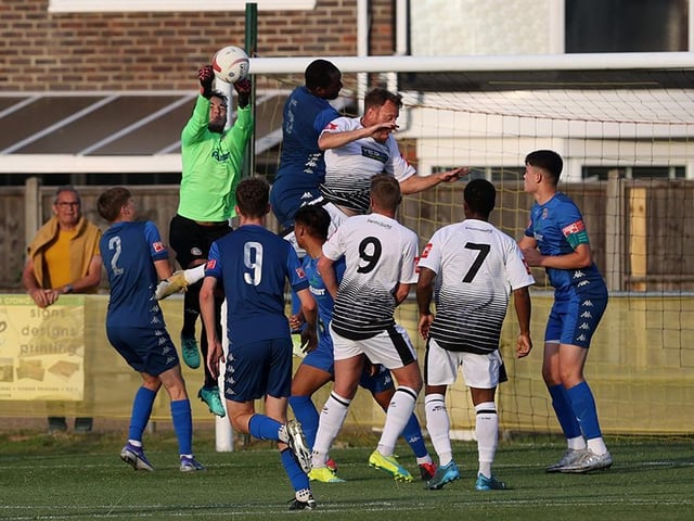 Action from Worthing's visit to Littlehampton, which the hosts won 2-1 / Picture: Mike Gunn