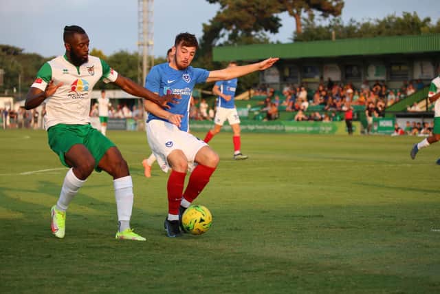 Nick Dembele puts Pompey on the back foot on his Rocks debut / Picture: Martin Denyer