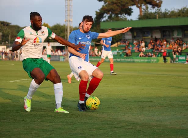 Nick Dembele puts Pompey on the back foot on his Rocks debut / Picture: Martin Denyer