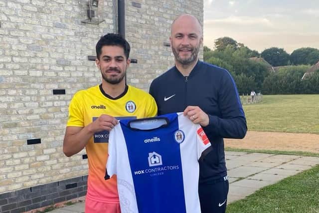 Martin Dynan with one of the new recruits, Dom Pires | Picture: HHTFC