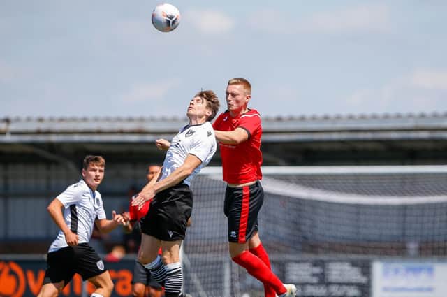Aerial action between Eastbourne Borough and Bexhill United / Picture: Lydia Redman
