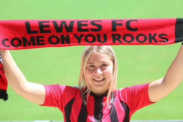 Emma Thompson arrives at The Dripping Pan | Picture: Lewes FC