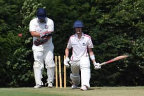 Spot the ball and the bails! Newick's Tom Pike bowled for by Bethan Harvey / Picture: Mike Skinner