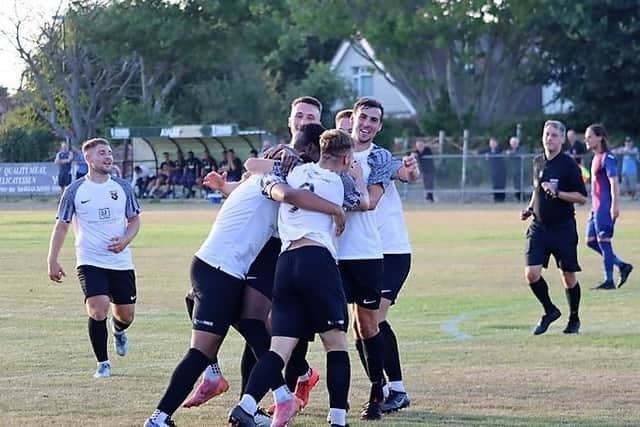 Pagham celebrate success against US Portsmouth | Picture: Roger Smith