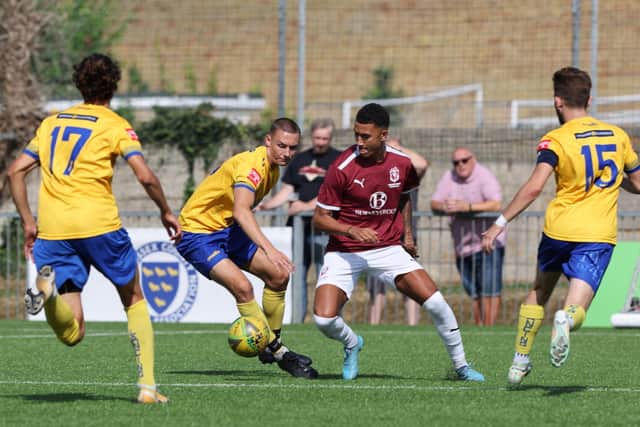 Kai Brown has looked good for Hastings United in pre-season -he's pictured here in the 3-0 win at Lancing | Picture: Scott White