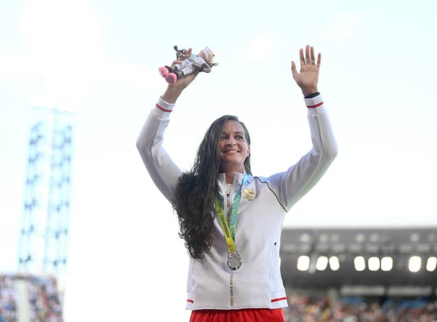 Jade Lally celebrates her silver in Birmingham | Picture: Getty