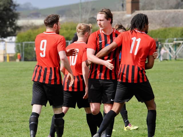 Southwick celebrate a Tommy Johnston goal against Ridgewood / Picture: Stephen Goodger