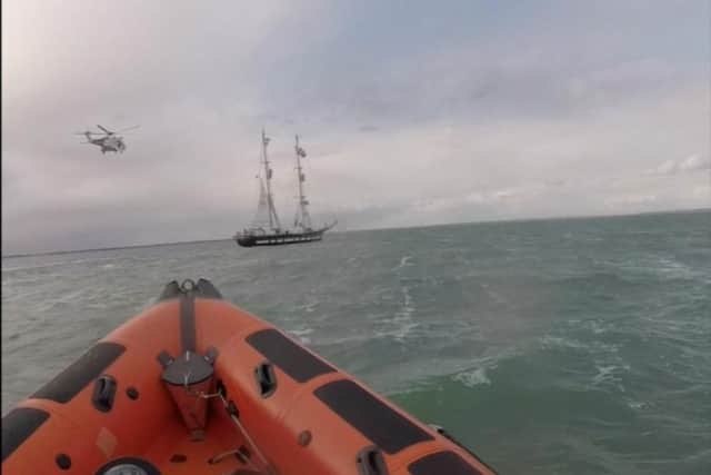 A still from a helmet camera during the rescue. Picture supplied by Rye Harbour RNLI Lifeboat Station SUS-210904-162233001