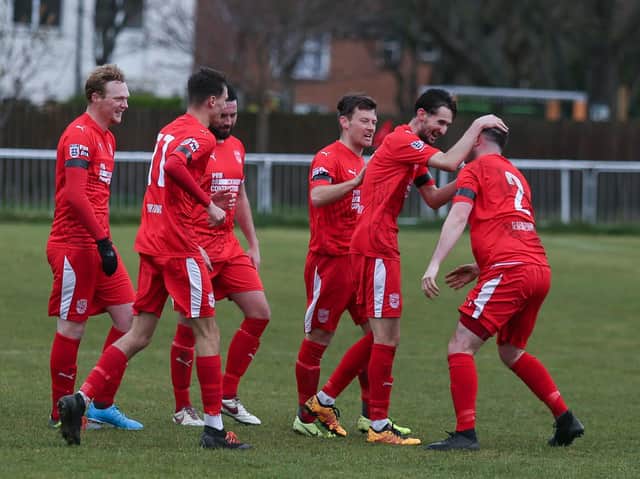 Seaford Town celebrate a goal / Picture: Andy Pelling