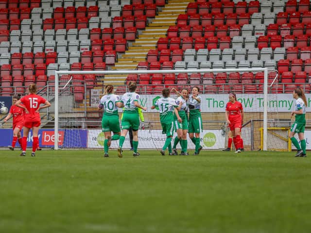 Chi and Selsey Ladies celebrate a goal at Leyton Orient / Picture: Sheena Booker