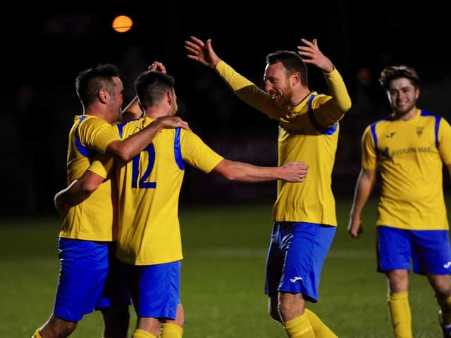 Lancing celebrate Vase success v Worthing United in an earlier round / Picture: Stephen Goodger