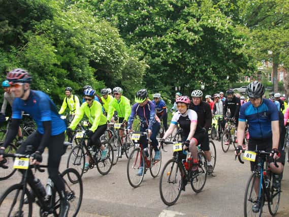 Cyclists at the starting line of the last BHT bike ride in 2019