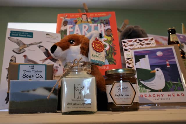 Selection of products available from the Beachy Head Story gift shop. SUS-210415-124110001