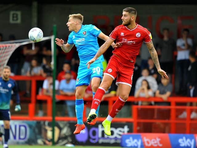 Action from Crawley Town v Cheltenham Town in 2019. Picture by Steve Robards